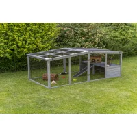 Freilaufgehege XL mit Abdeckung, Holz, grau 233x79x116 cm