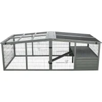 Freilaufgehege XL mit Abdeckung, Holz, grau 233x79x116 cm
