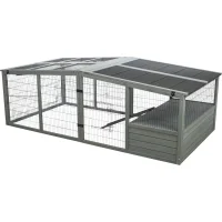 Freilaufgehege XL mit Abdeckung, Holz, grau 233x79x116 cm