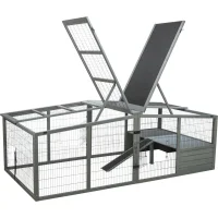 Freilaufgehege XL mit Abdeckung, Holz, grau 233x79x116 cm