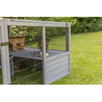 Freilaufgehege XL mit Abdeckung, Holz, grau 233x79x116 cm