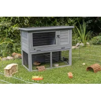 Kleintierstall mit Freilaufgehege, grau 116x97x63 cm