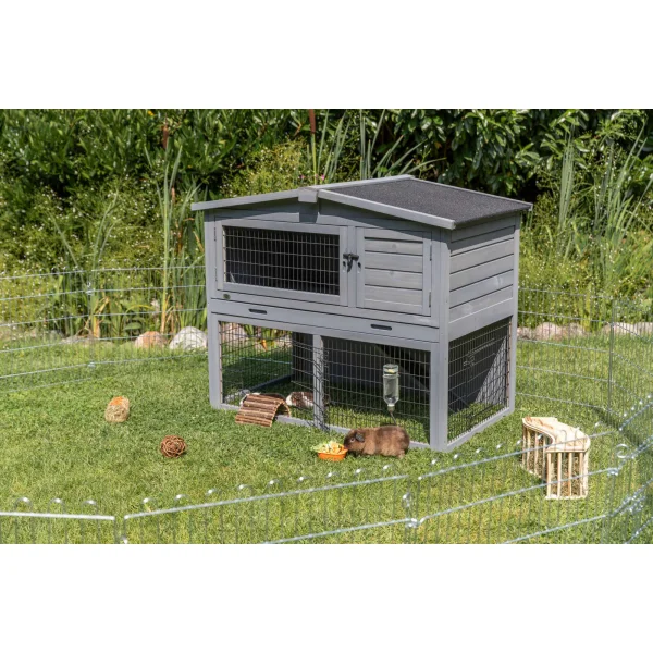 Kleintierstall mit Freilaufgehege, grau 124x102x78 cm
