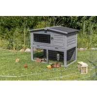 Kleintierstall mit Freilaufgehege, grau 124x102x78 cm