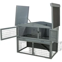 Kleintierstall mit Freilaufgehege, grau 124x102x78 cm