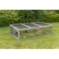 Freilaufgehege mit Abdeckung, Holz, grau 174x48x109