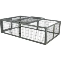 Freilaufgehege mit Abdeckung, Holz, grau 174x48x109
