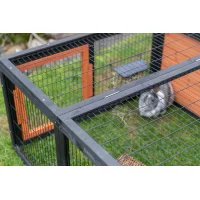 Freilaufgehege mit Abdeckung, Holz, grau 174x48x109