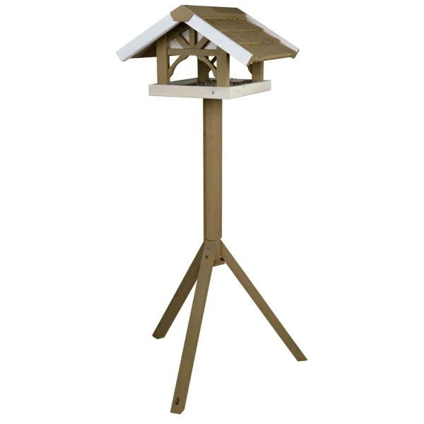 Futterhaus mit Ständer, Kiefernholz, grau/weiß...